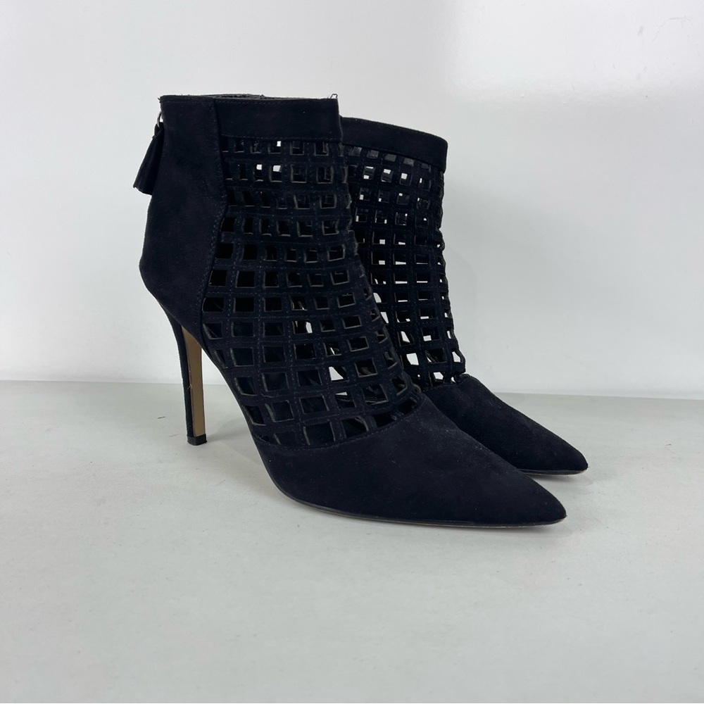 ALDO Lavinia Black Suede Caged Stiletto Heels Pointed Toe Size 8 Night Out